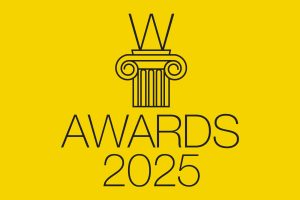 W Awards 2025 Logo. Black logo set on yellow background