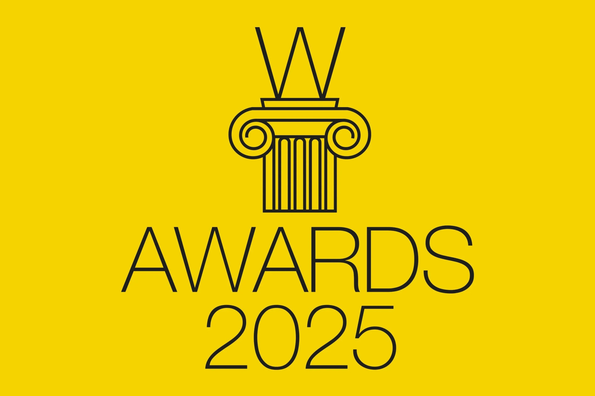 W Awards 2025 Logo. Black logo set on yellow background