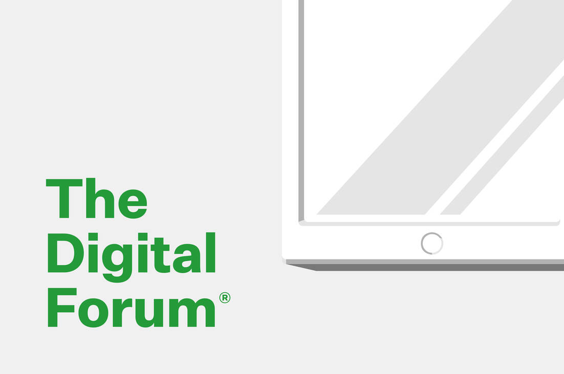 Poster with text saying 'the digital forum' with a mobile screen