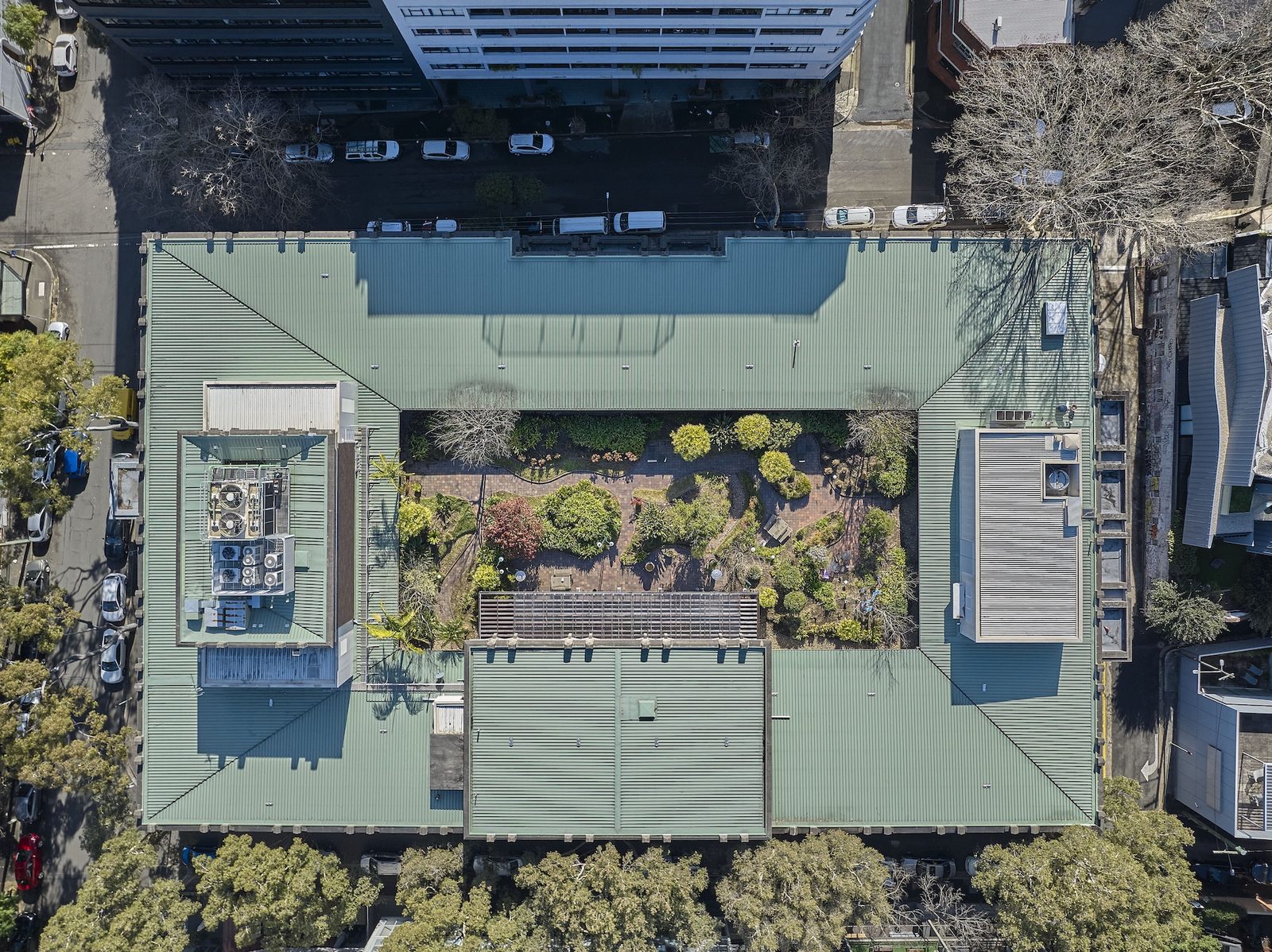 Aerial of the Reader's Digest roof garden