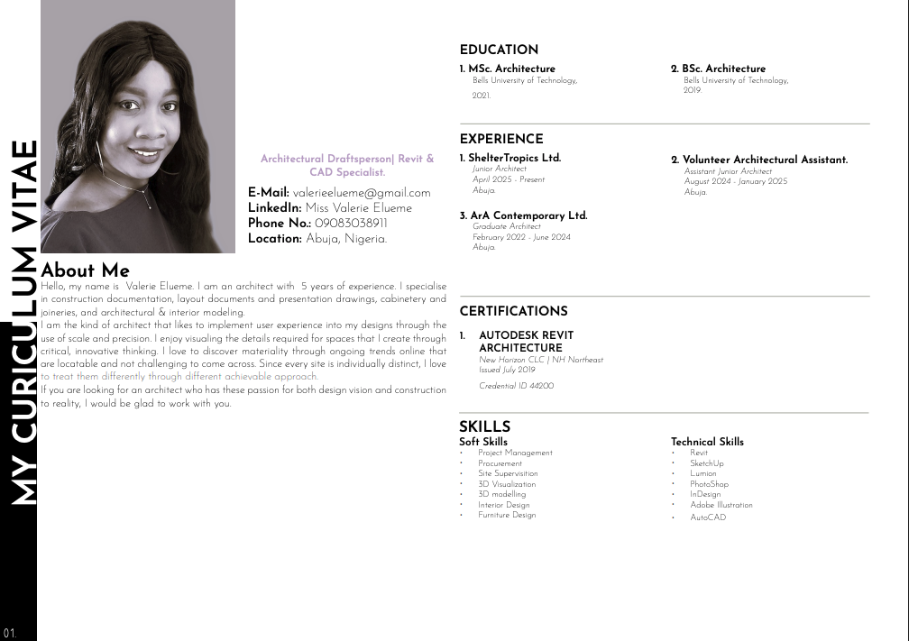 Portfolio 3 CV page with photo