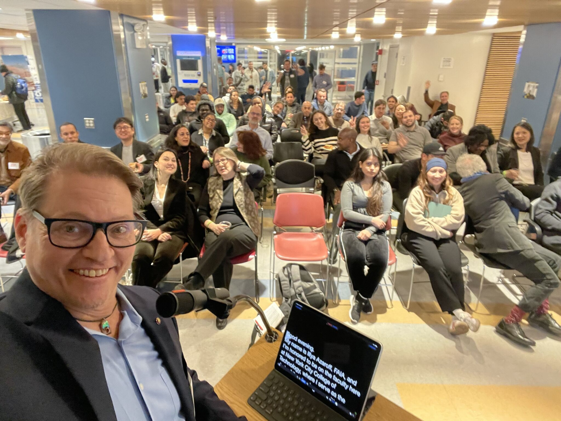 Illya Azaroff with students at New York City College of Technology