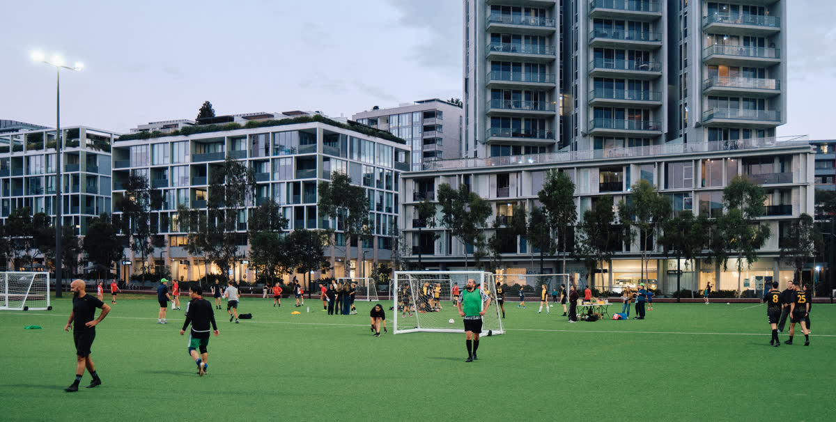 The pitch at the Bespoke World Cup at dusk