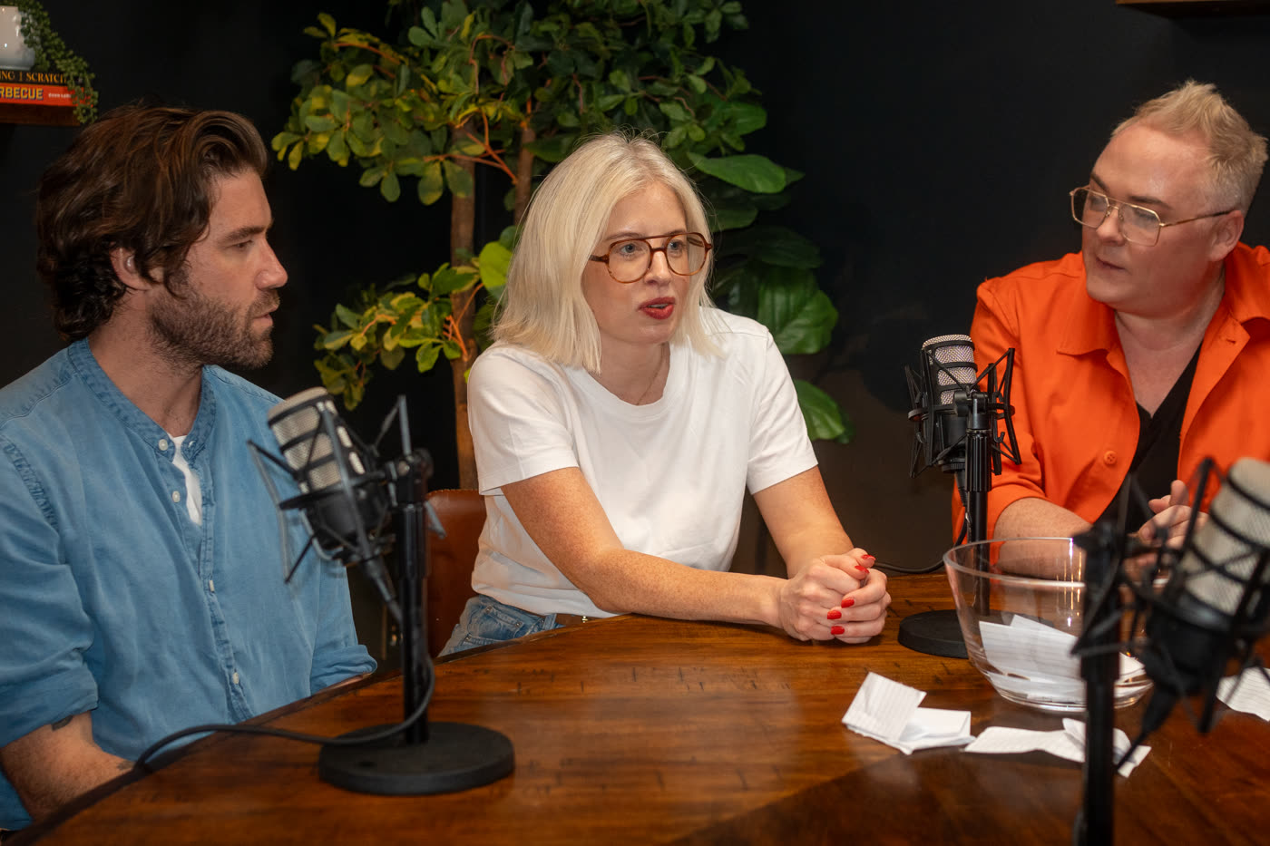 Three of the Bespoke team recording a podcast episode in Austin