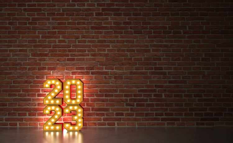 New Year 2023 Creative Design Concept with lights - 3D Rendered Image