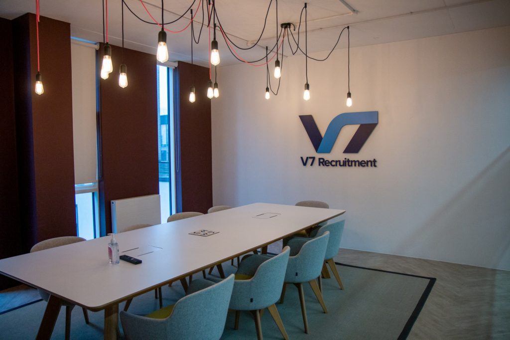 V7 Recruitment sign and conference room